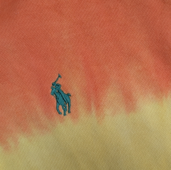 POLO RALPH LAUREN Men's Orange Multi Tie-Dyed Fleece Pullover Hoodie Large - Picture 6 of 11